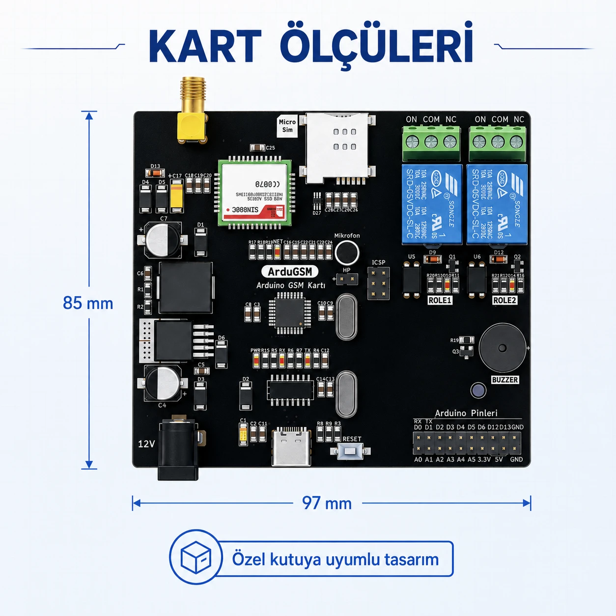 ArduGSM geliştirme kartı ürün görseli