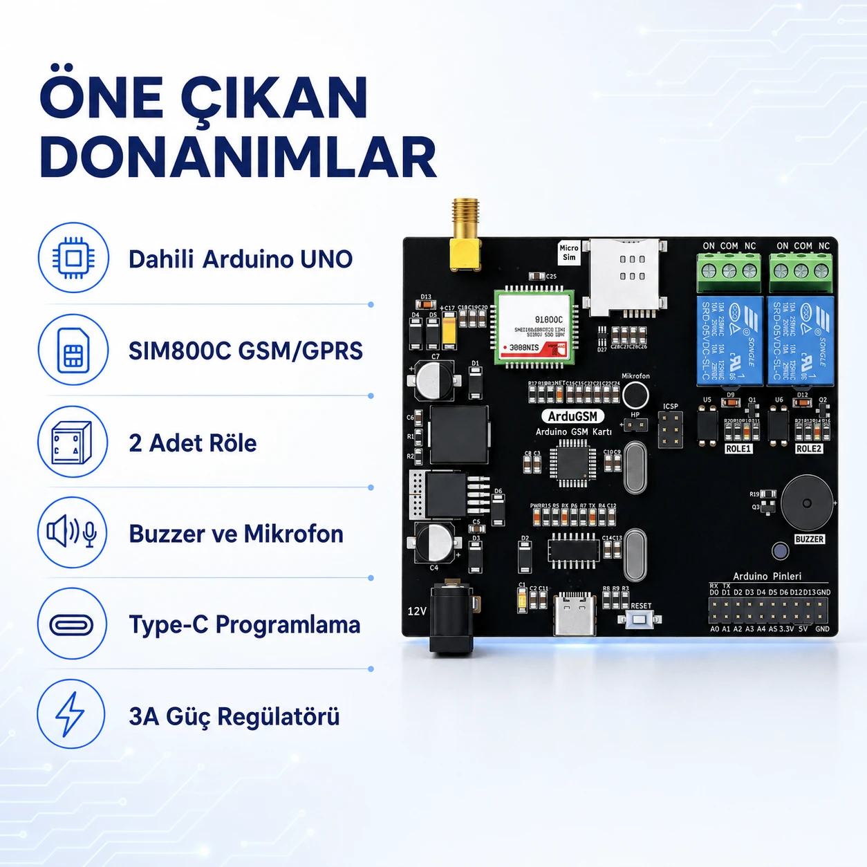 ArduGSM geliştirme kartı ürün görseli