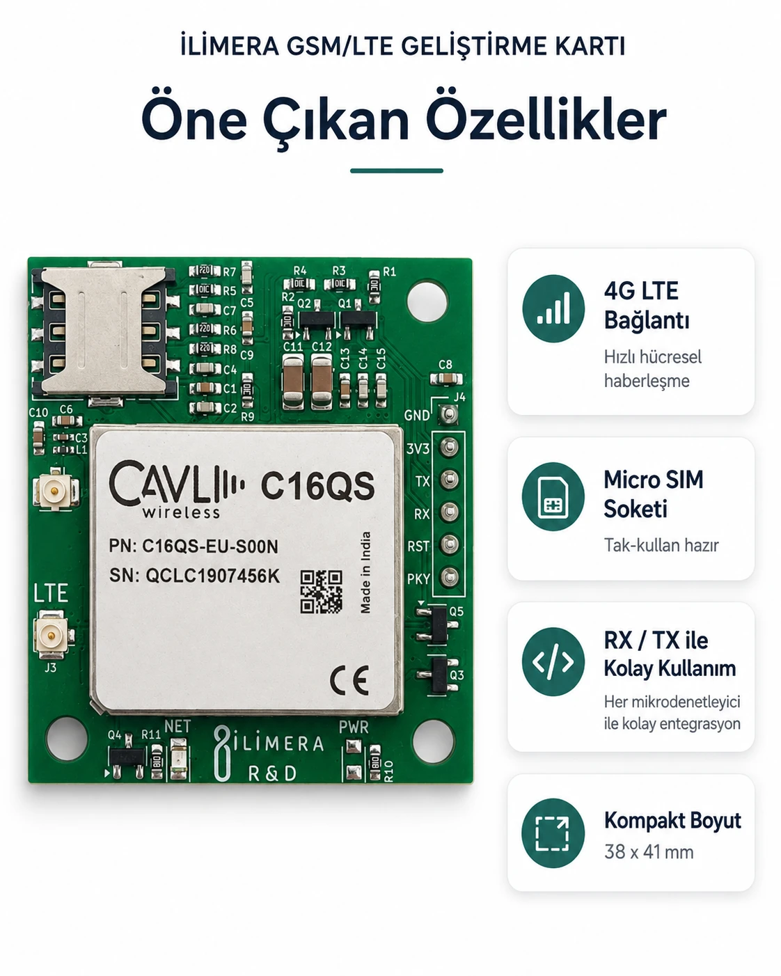 CAVLI GSM/LTE DEVBOARD geliştirme kartı ürün görseli